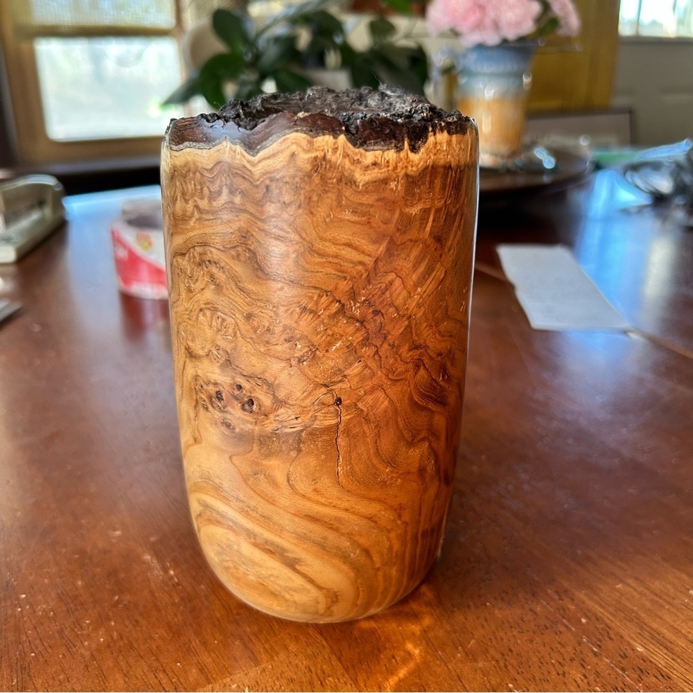 Candle Holder of Hand Turned Inlaid Olive Wood - Picture 3 of 5